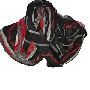 Chic Striped Scarf in Black, Red, and Gray